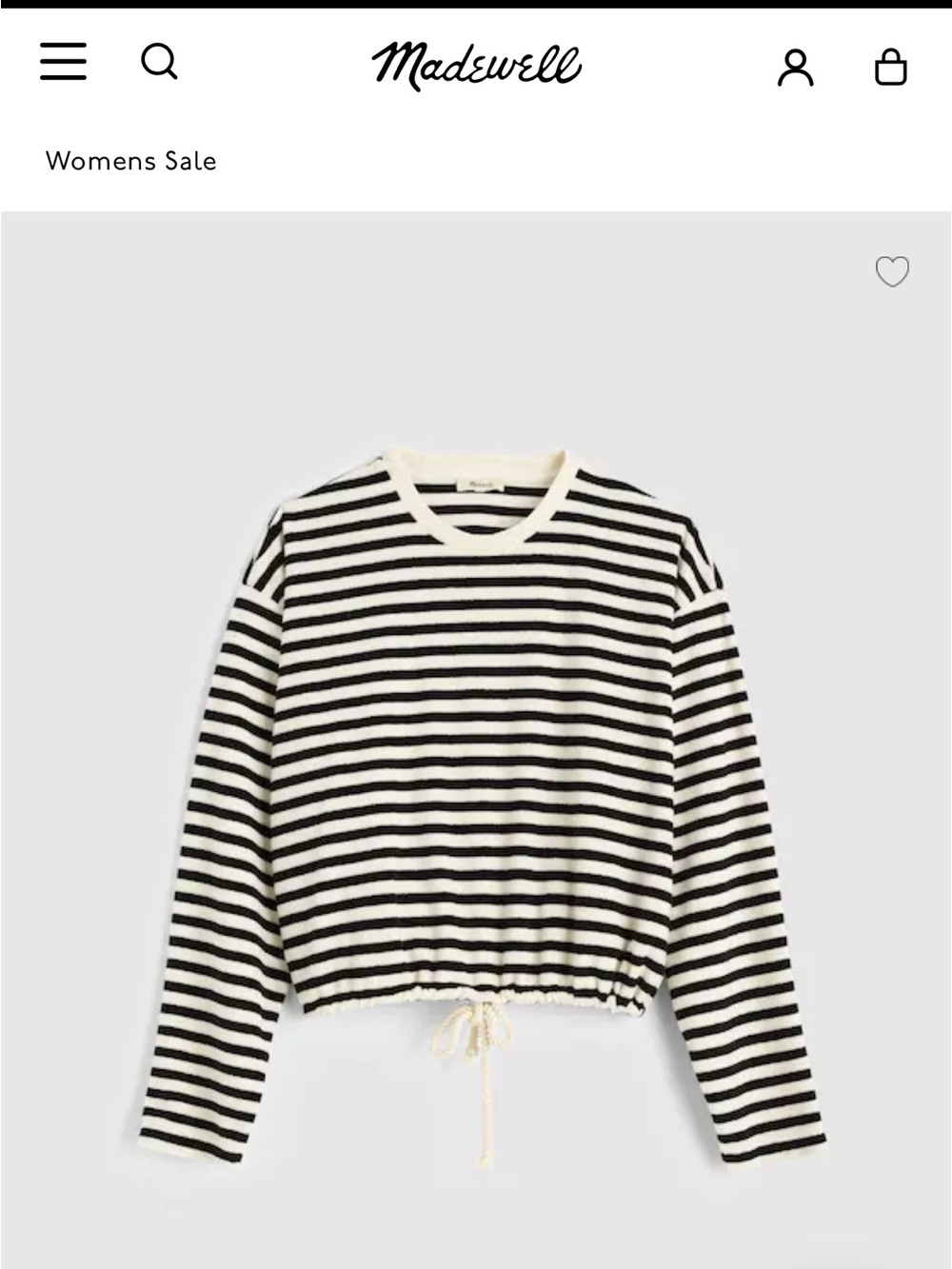 Madewell Black and Ivory Striped Towel Terry Drawstring Shirt OA330 Small